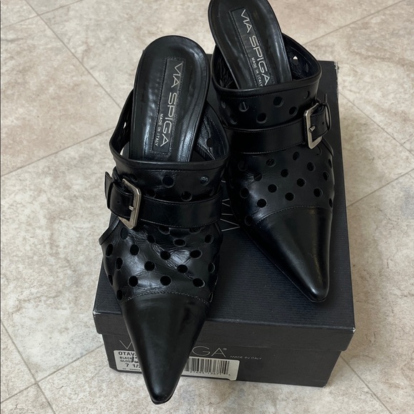 Via Spiga Shoes - Via Spiga Black Perforated Mules 7.5